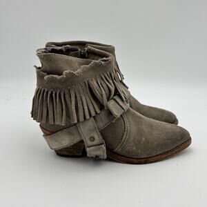 Allsaints Bonnie Fringe Harness Suede Ankle Booties Boots Women's 37